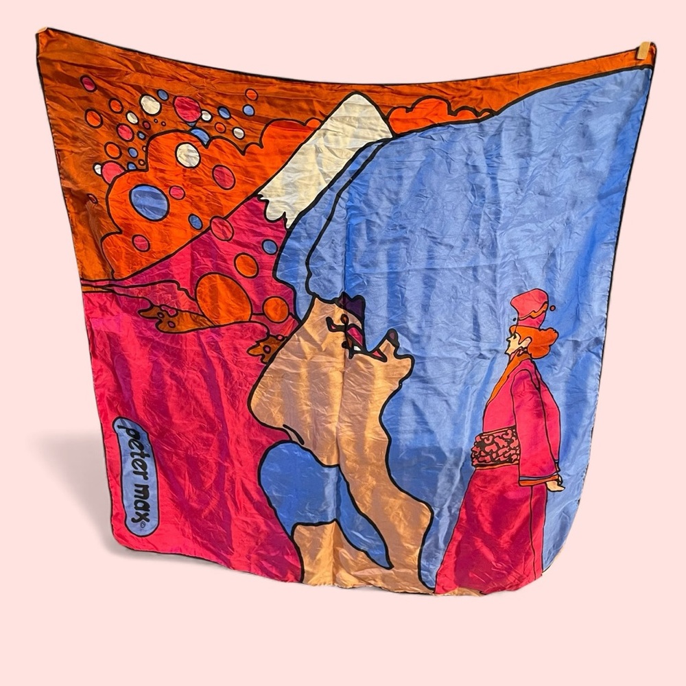 Vintage 60s-70s Peter Max psychedelic silk scarf made in Japan hand rolled ✨